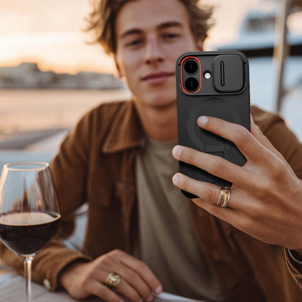 Tech-Protect iPhone 17 - Kevlar Aura MagSafe - Σκληρή Θήκη με Ανοιγόμενο Κάλυμμα Κάμερας και Stand - Black