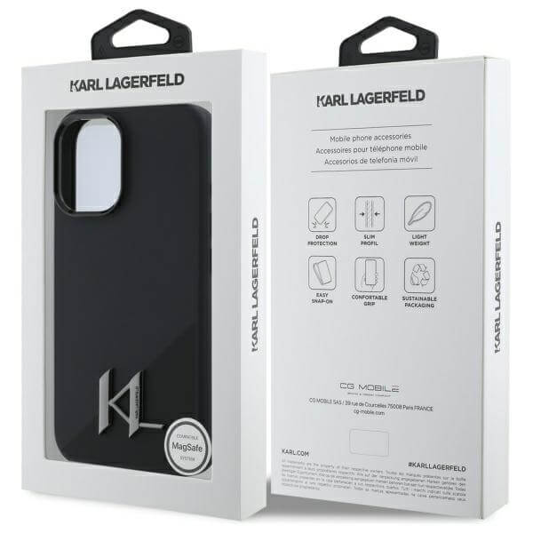 Karl Lagerfeld iPhone 16 - Silicone Shadow Metal Initial - MagSafe Θήκη Σιλικόνης - Black - KLHMP16SSCMKMPCK