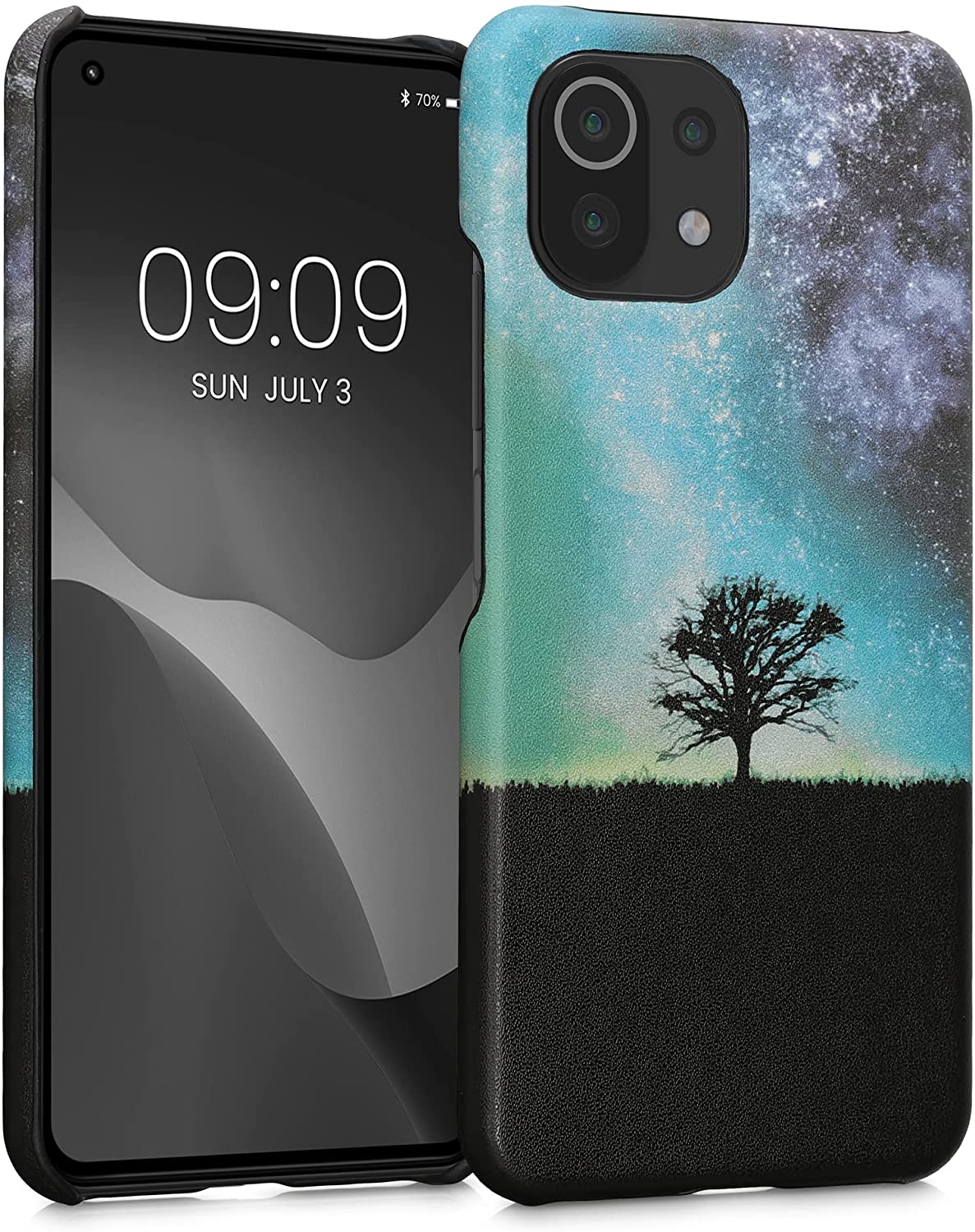 KW Xiaomi 11 Lite 5G NE / Mi 11 Lite 5G Σκληρή Θήκη με Επένδυση Συνθετικού Δέρματος - Design Cosmic Nature - Blue / Grey / Black - 57839.01