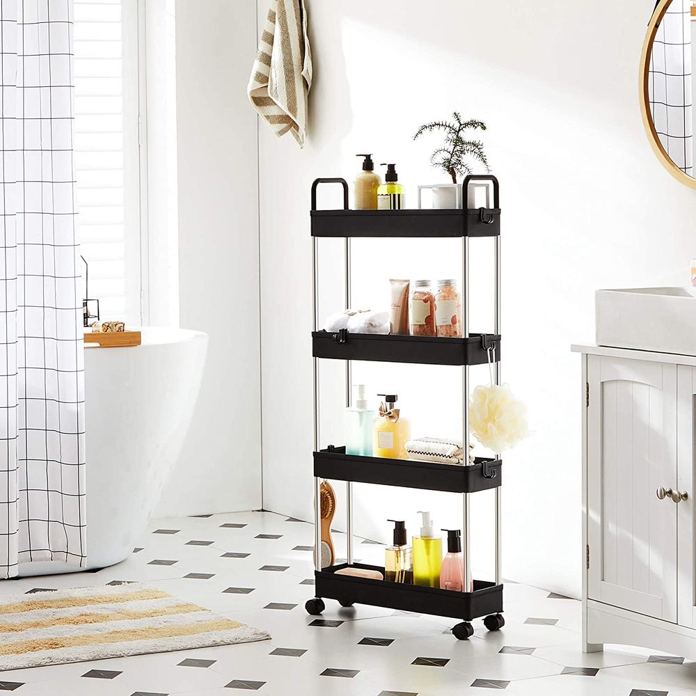 Songmics Πλαστικό Καρότσι Εξοικονόμησης Χώρου για Οργάνωση και Αποθήκευση με 4 Ράφια - 40 x 13.5 x 93 cm - Black - KSC018B01