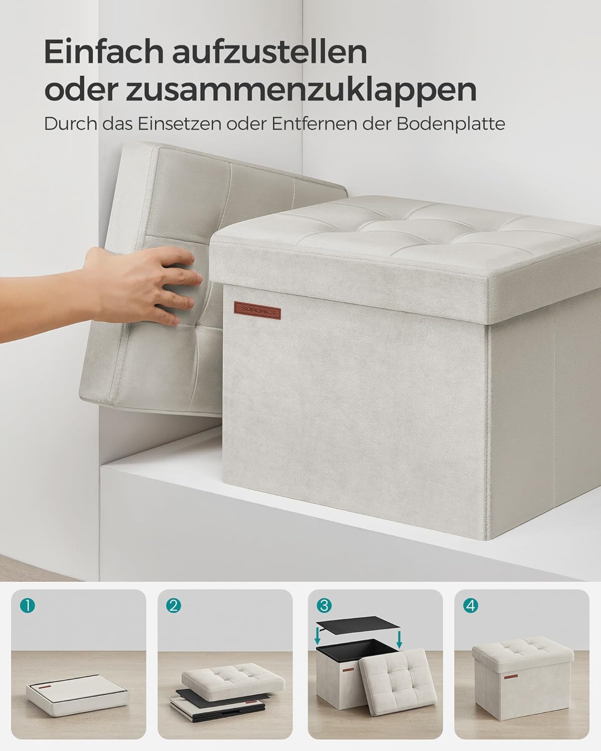 Songmics Σκαμπό με Αποθηκευτικό Χώρο - 31 x 41 cm - Cream White - LSF200W01