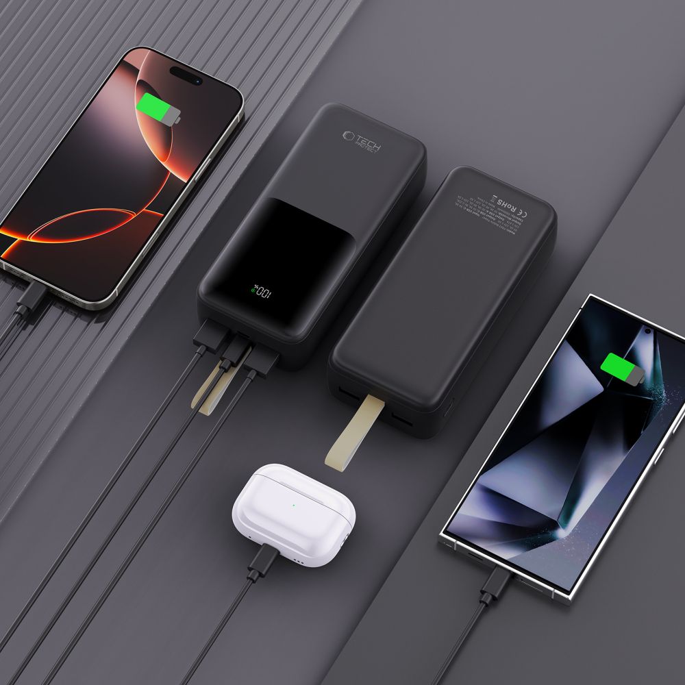 Tech-Protect PB03-22.5W Power Bank 30000mAh με 2 Θύρες USB με 1 Θύρα Type-C και 1 Θύρα Micro-USB - Black - likebrands.gr