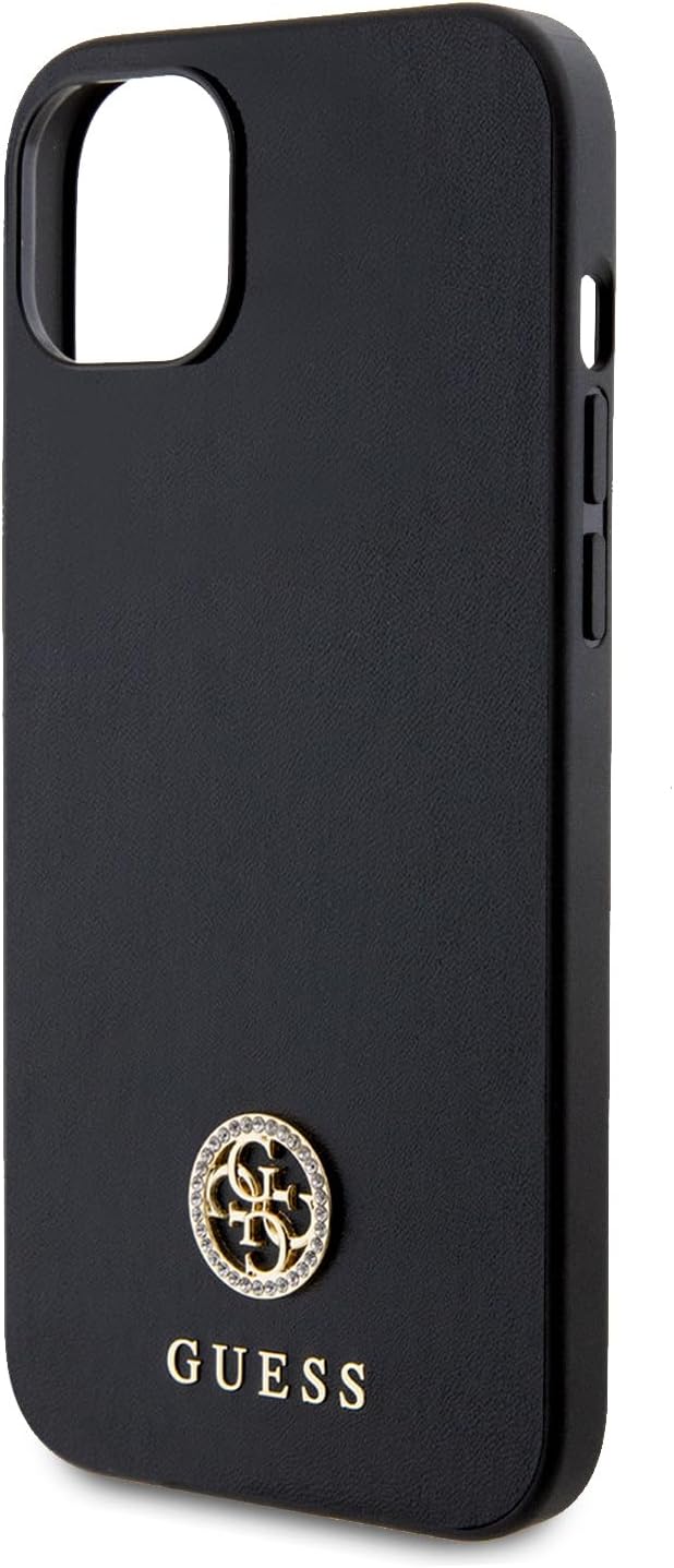 Guess iPhone 15 Plus 4G Strass Metal Logo Θήκη με Επένδυση Συνθετικού Δέρματος - Black - GUHCP15MPS4DGPK