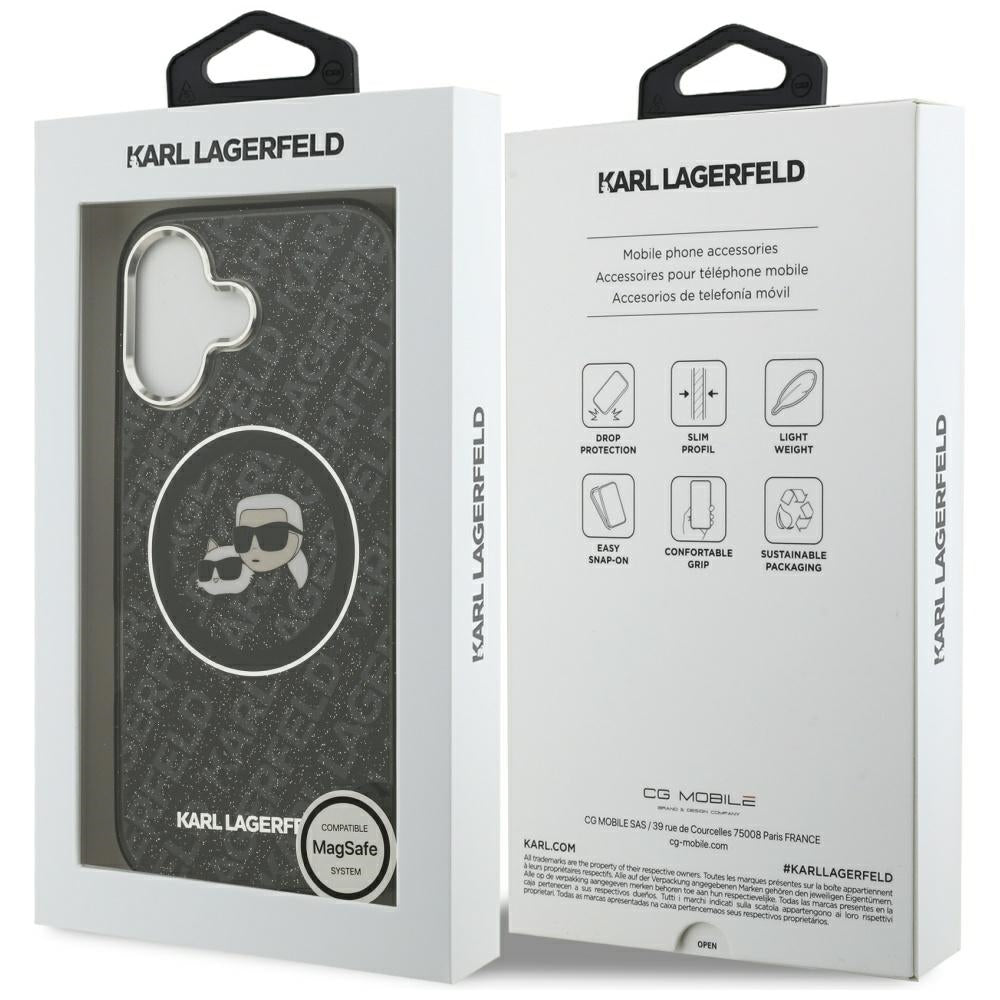 Karl Lagerfeld iPhone 17 - IML Glitter Karl and Choupette Heads Logo MagSafe - Σκληρή Θήκη με Πλαίσιο Σιλικόνης - Black - KLHMP17SHMKBKCHOK
