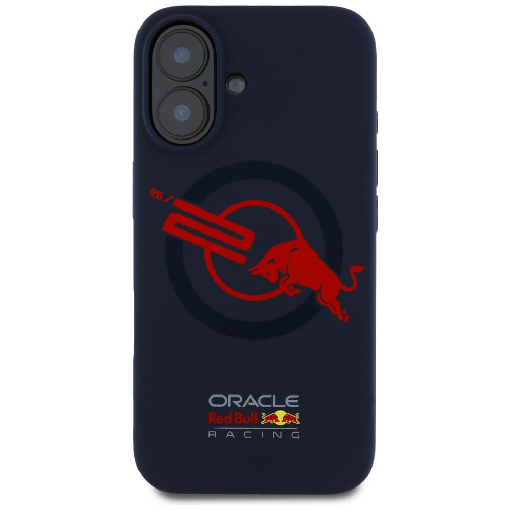 Red Bull iPhone 16 - HC Silicone ORBR20 Logo Red Lining - MagSafe Σκληρή Θήκη με Πλαίσιο Σιλικόνης - Navy Blue - RBHMP16S24SIOLVR