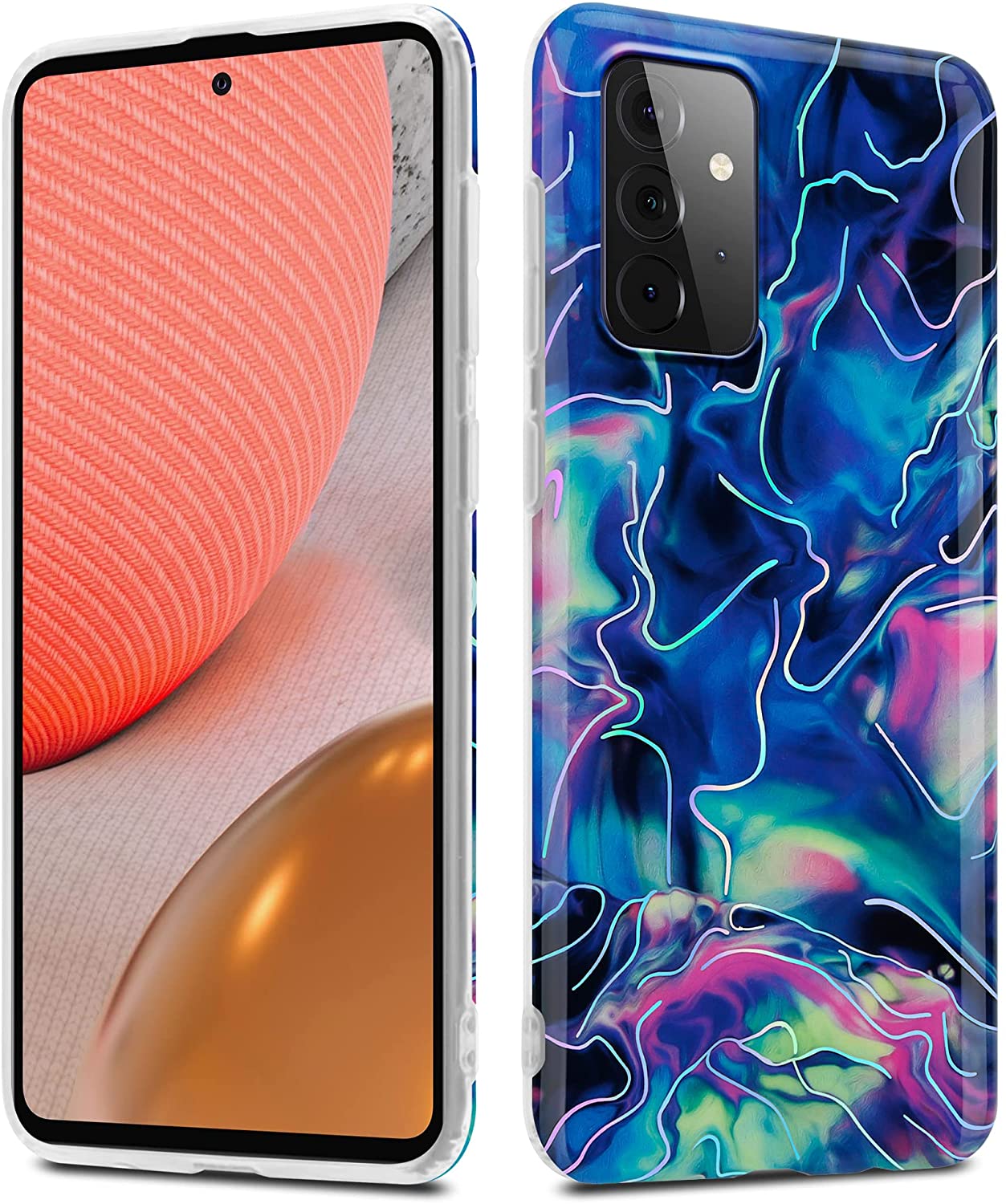 Cadorabo Samsung Galaxy A72 / A72 5G Θήκη Σιλικόνης TPU - Design Marble No.17 Mosaic Pattern - Pink / Blue / Marble