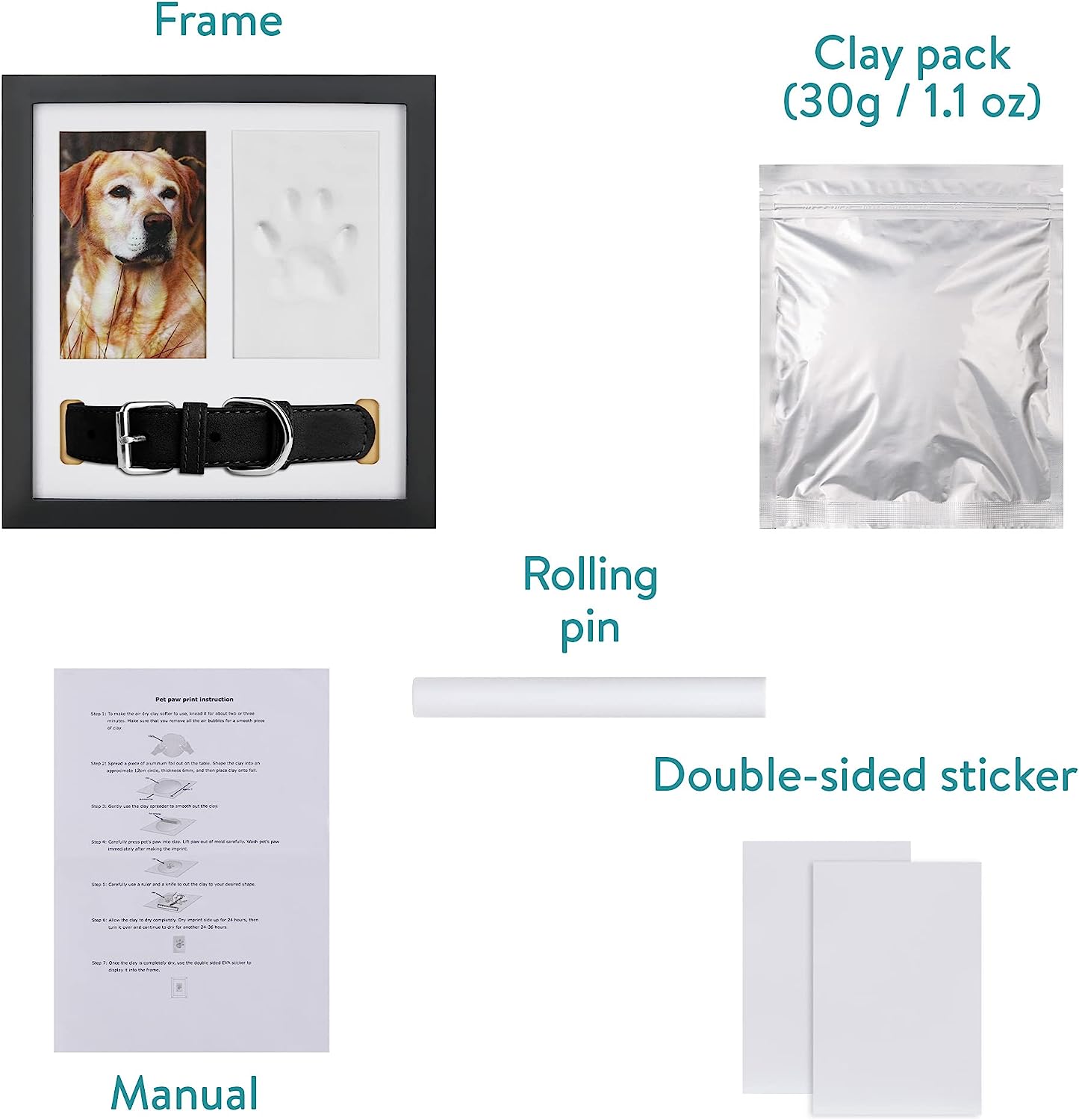 Navaris Κορνίζα 3 in 1 με Πηλό για Αποτύπωμα Κατοικίδιου και Θήκη για το Κολάρο - 27 x 28,5 x 4,5 cm - Black - 60667.01