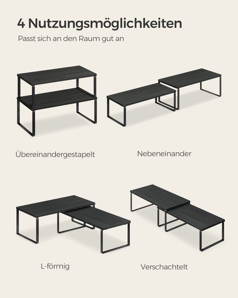 Songmics Σετ με 2 Ξύλινα Ράφια για τον Πάγκο - Ink Black / Ebony Black - KCS025B01