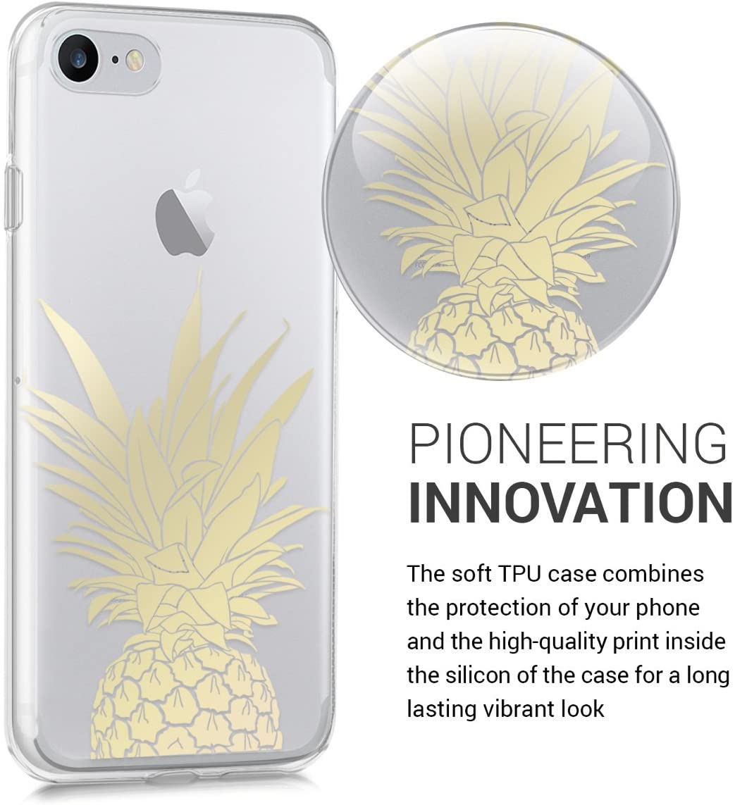 KW iPhone SE 2022 / SE 2020 / 7 / 8 Θήκη Σιλικόνης TPU Design Pineapple Shrub - Gold - Διάφανη - 39459.17