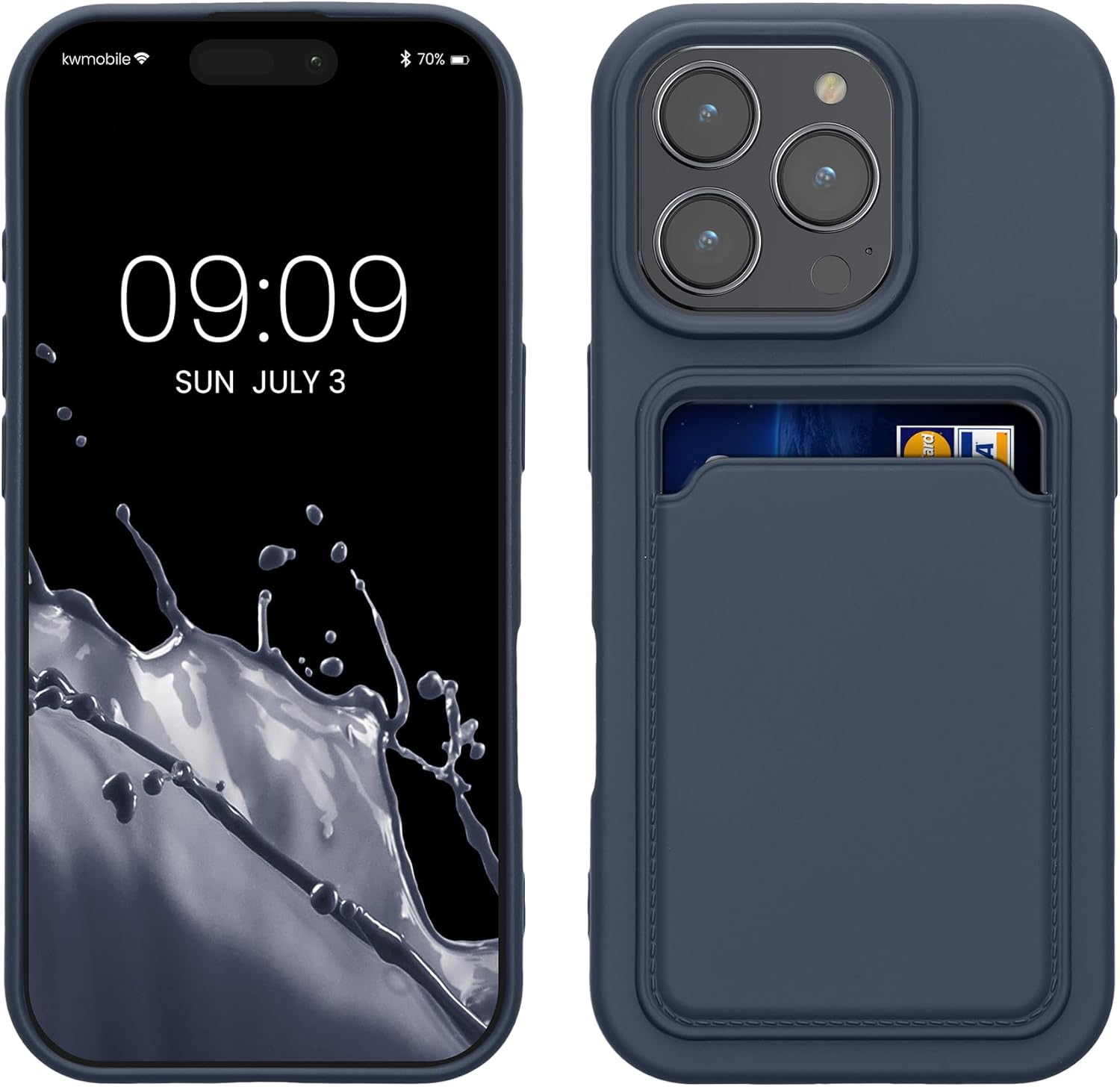 KW iPhone 16 Pro Θήκη Σιλικόνης TPU με Υποδοχή για Κάρτα - Dark Blue