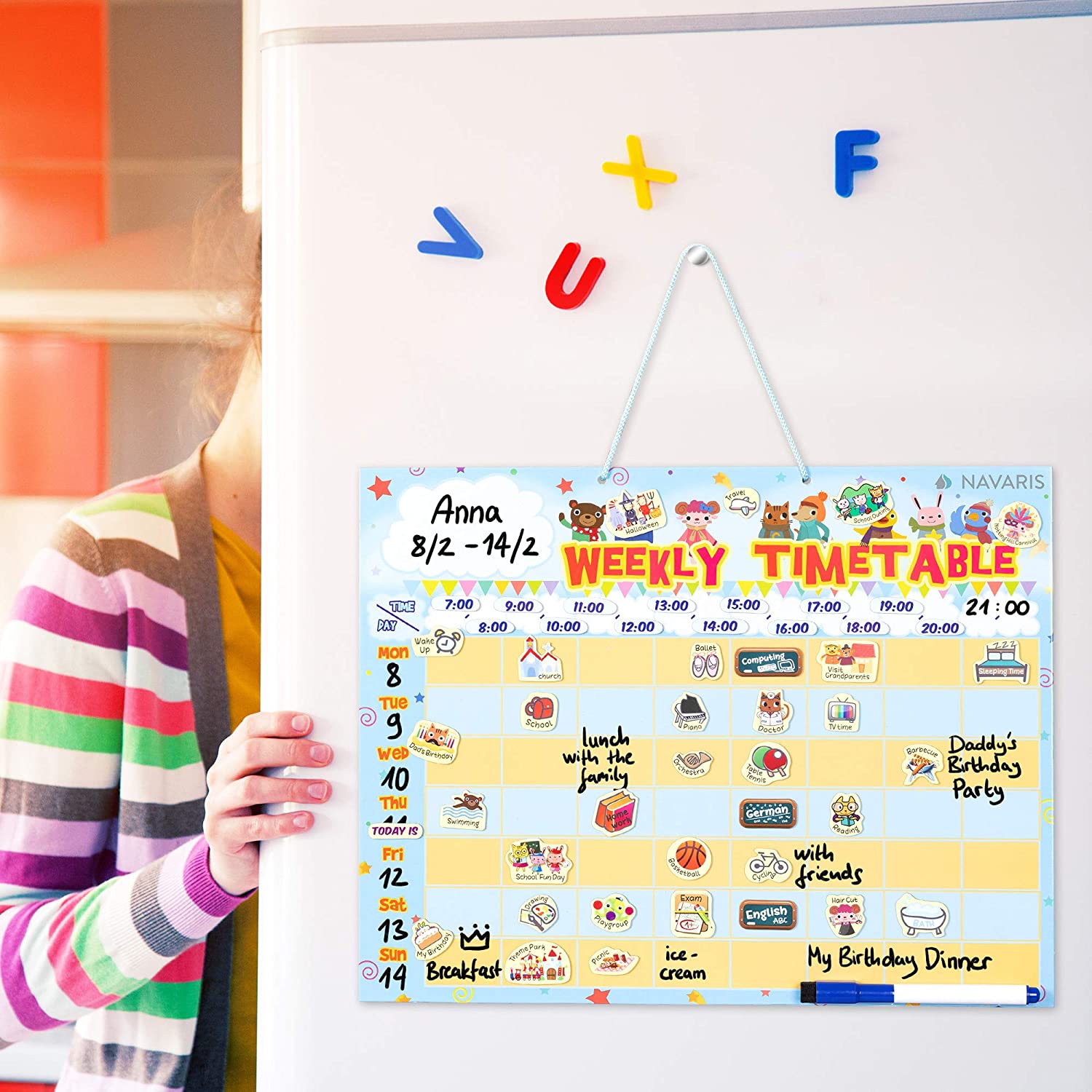Navaris Εβδομαδιαίος Μαγνητικός Πίνακας Χρονοδιαγράμματος για Παιδιά - 40 x 32 cm - Blue / Multicolor - 53344.02