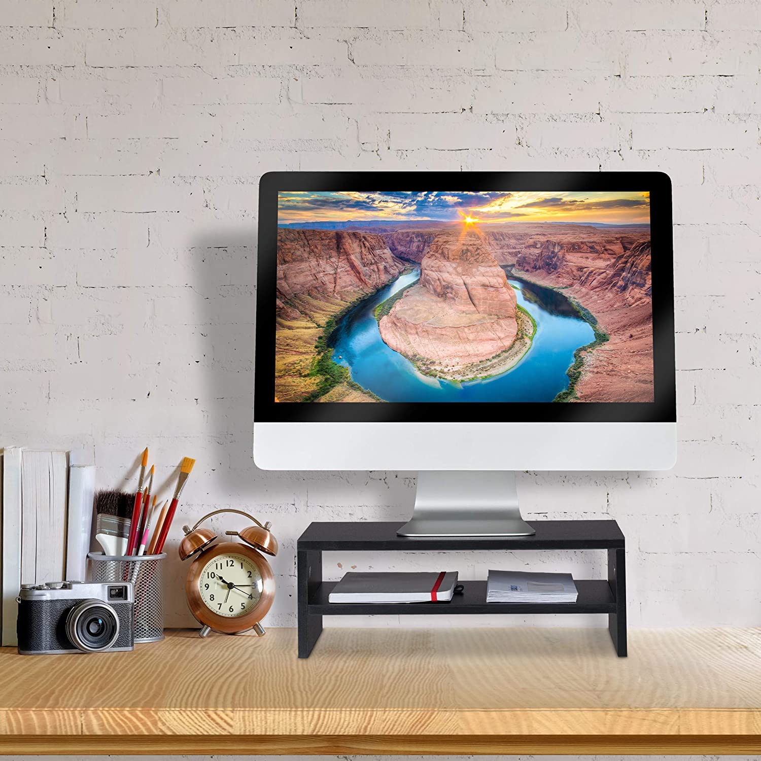 Relaxdays Ξύλινη Βάση Στήριξης Οθόνης - Black - 4052025321994