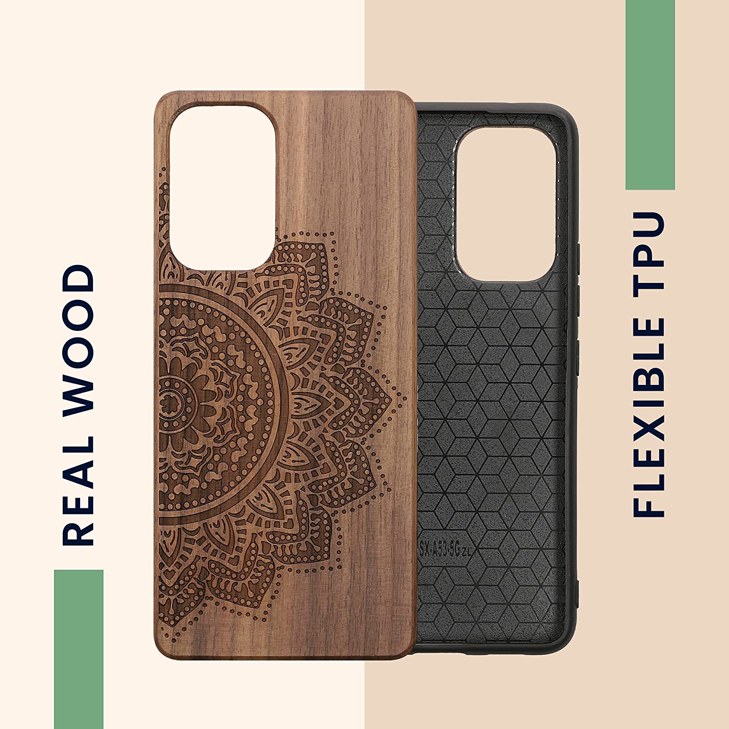 KW Samsung Galaxy A53 5G Θήκη από Φυσικό Ξύλο - Design Semi Flower - Dark Brown - 58317.12