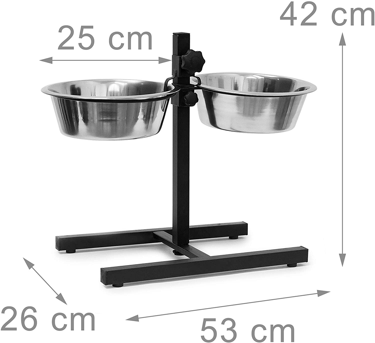 Relaxdays Ρυθμιζόμενη Μεταλλική Βάση με 2 Μπολ 2,15 L από Ανοξείδωτο Ατσάλι - Silver - 4052025046965