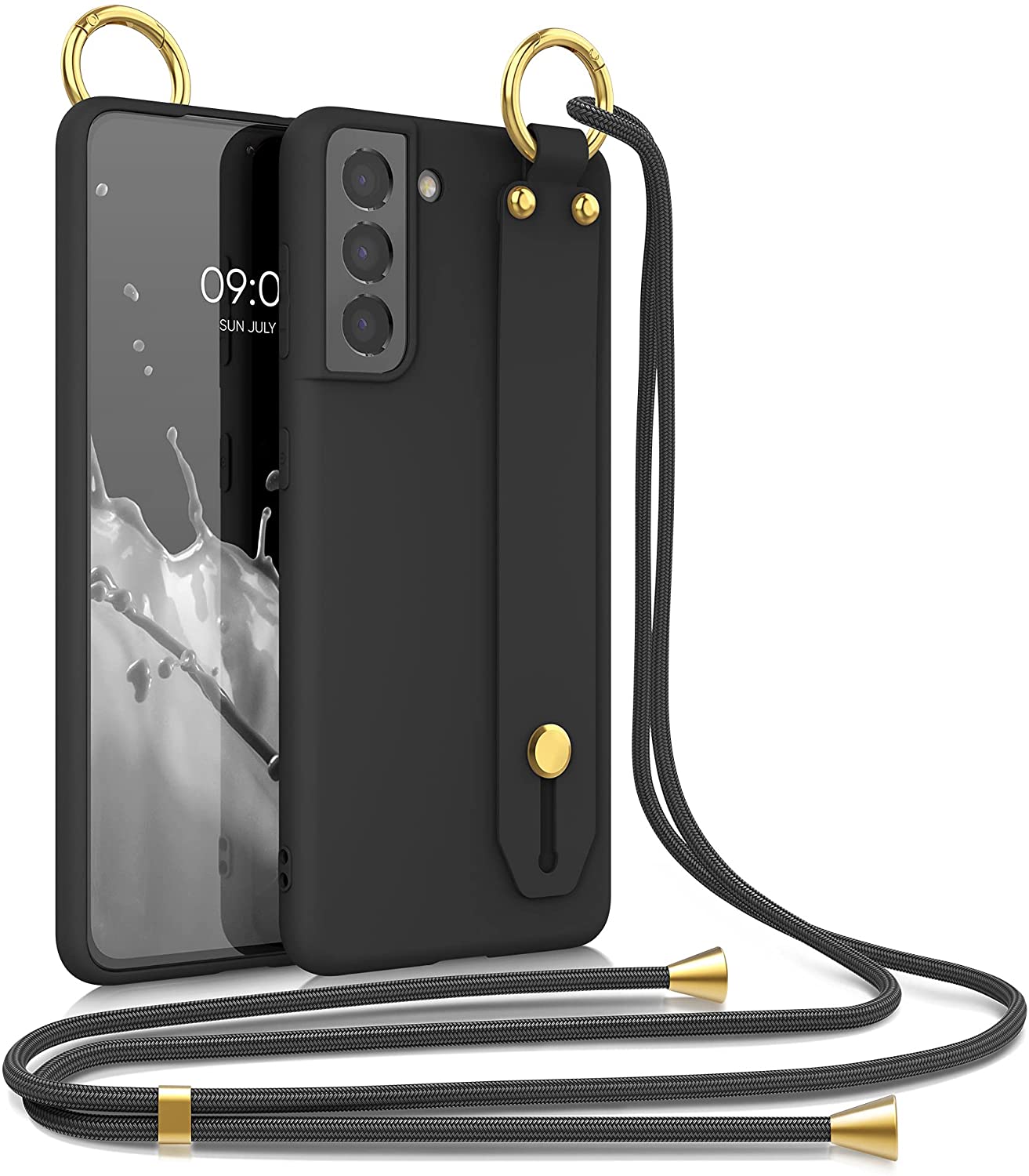 KW Samsung Galaxy S21 Θήκη Σιλικόνης TPU με Λουράκι και Finger Holder - Black - 54869.01