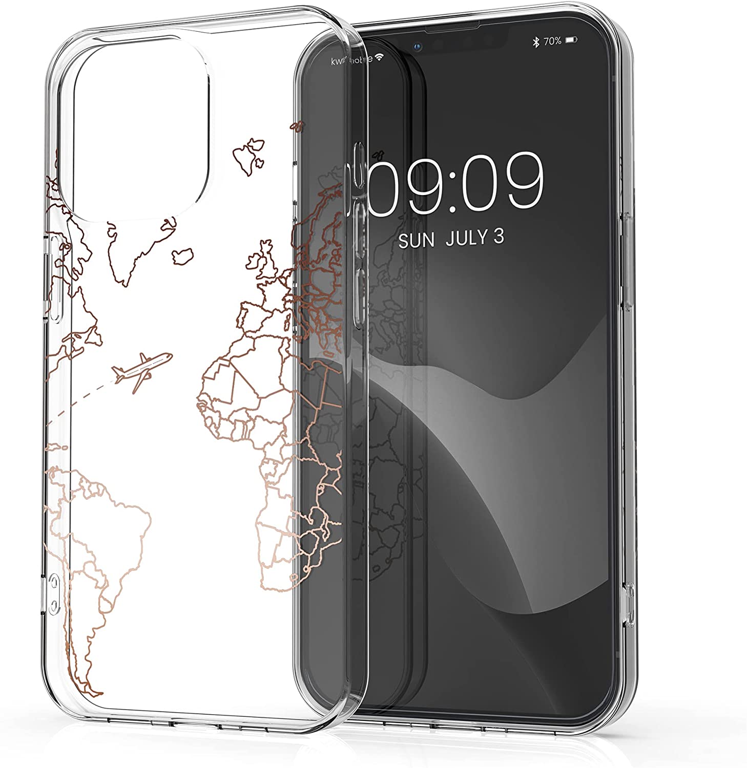 KW iPhone 13 Pro Θήκη Σιλικόνης TPU Design Travel Aeroplane - Διάφανη / Rose Gold - 57144.02