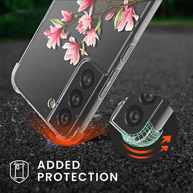 KW Samsung Galaxy S22 Θήκη Σιλικόνης TPU με Λουράκι Design Magnolia - Διάφανη / Pink White / Green - 57746.01