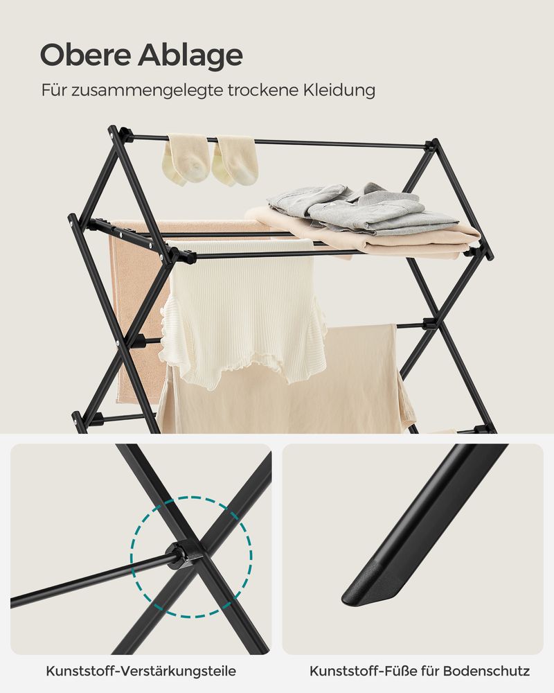 Songmics Πτυσσόμενη Μεταλλική Απλώστρα Ρούχων - 37 x 75 x 135.1 cm - Black - LLR770B01