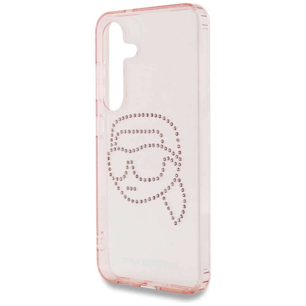 Karl Lagerfeld Samsung Galaxy S25 - Rhinestones Karl Head Logo - Σκληρή Θήκη με Πλαίσιο Σιλικόνης - Pink - KLHCS25SHKHDCELP