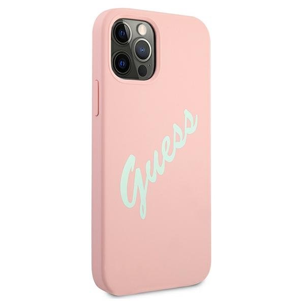 Guess iPhone 12 / iPhone 12 Pro Silicone Vintage Script Θήκη Σιλικόνης - Pink / Green - GUHCP12MLSVSPG