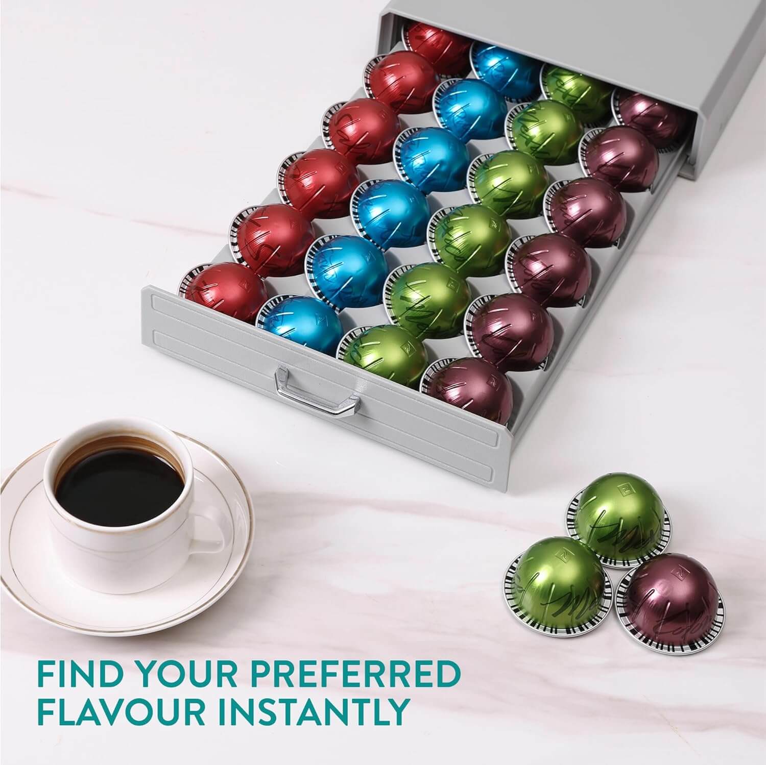 Navaris Συρτάρι για Κάψουλες Nespresso Vertuo / Βάση για Καφετιέρα - Grey