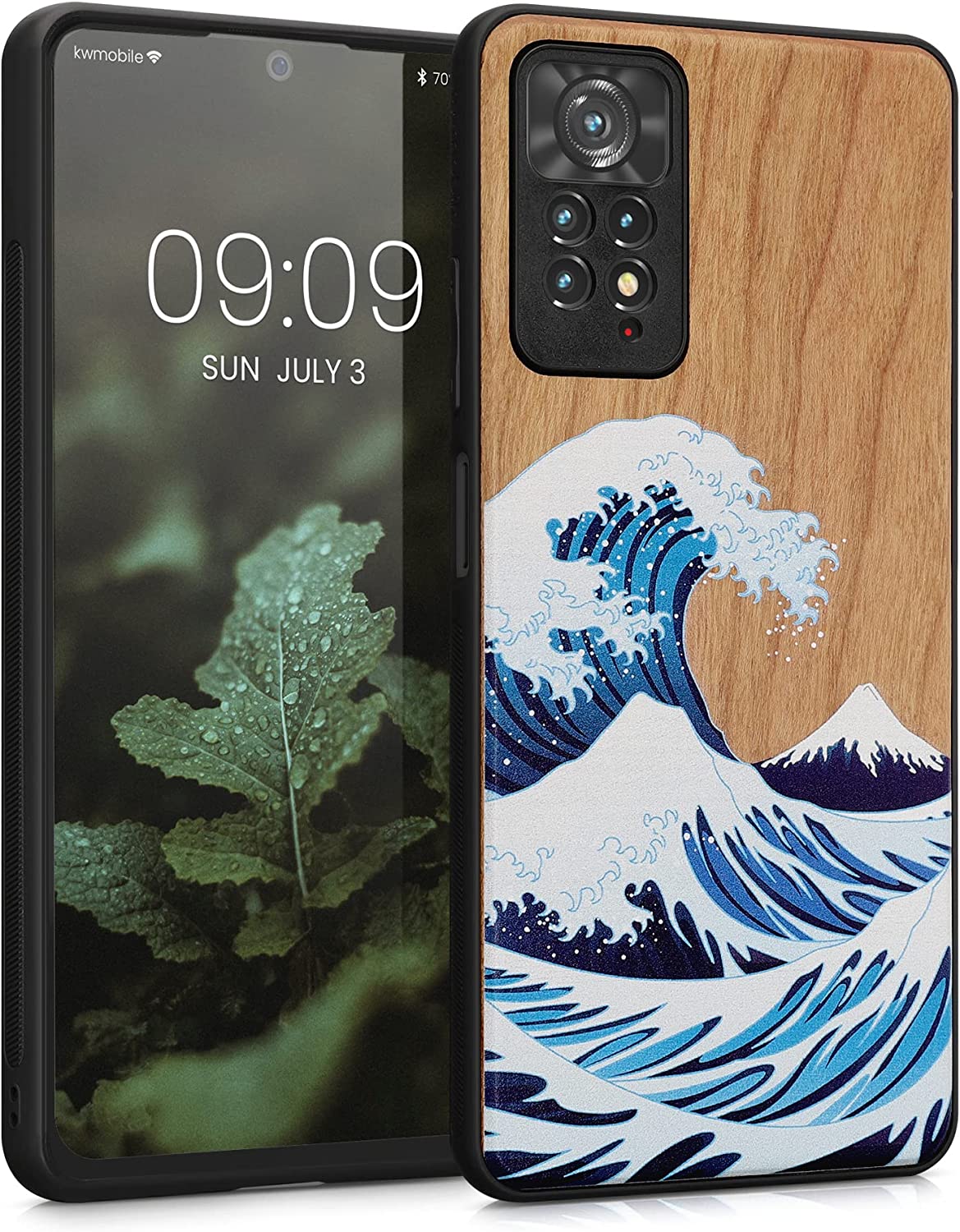 KW Xiaomi Redmi Note 11 Pro / Note 11 Pro 5G Θήκη από Φυσικό Ξύλο - Design Japanese Wave - Blue / White / Brown - 57381.04