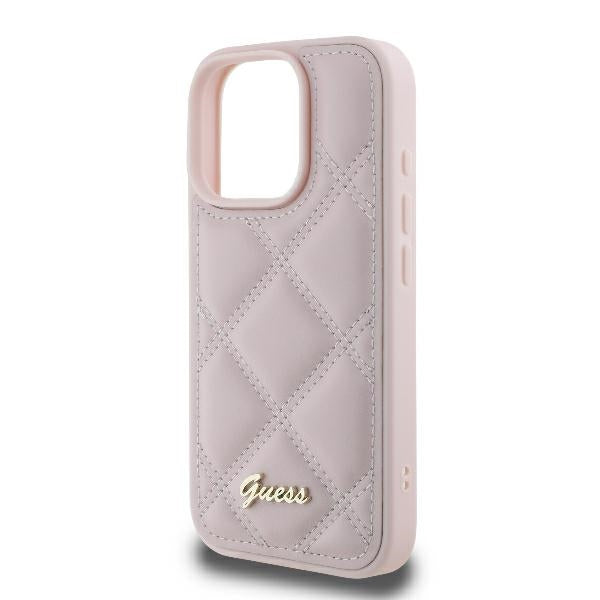 Guess iPhone 16 Pro - Quilted Metal Logo - Θήκη με Επένδυση Συνθετικού Δέρματος - Pink - GUHCP16LPSQSQSP
