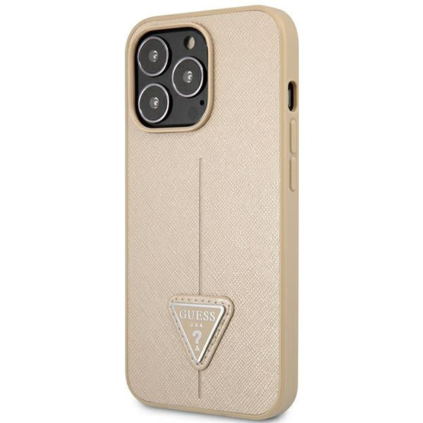 Guess iPhone 14 Pro Max Saffiano Σκληρή Θήκη με Πλαίσιο Σιλικόνης - Beige - GUHCP14XPSATLE
