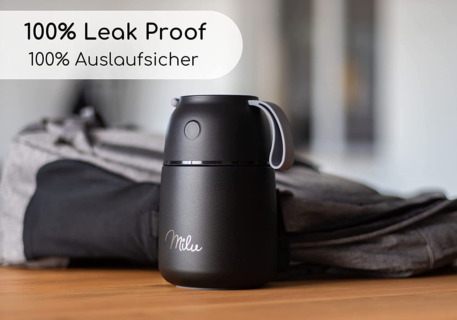 Milu Θερμός Φαγητού από Ανοξείδωτο Ατσάλι με Καπάκι-Μπολ και Κουτάλι - 650ml - Black - 2303