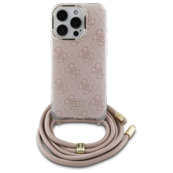 Guess iPhone 16 Pro - Crossbody Cord 4G Print - Σκληρή Θήκη με Πλαίσιο Σιλικόνης και Λουράκι - Pink - GUHCP16LHC4SEP