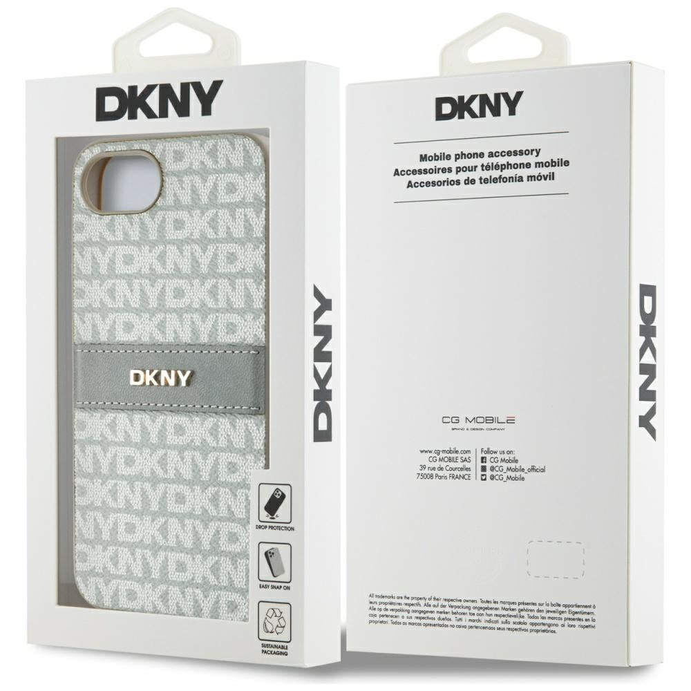 DKNY iPhone 16e - Repeat Texture Pattern with Tonal Stripe - Σκληρή Θήκη με Πλαίσιο Σιλικόνης και Επένδυση Συνθετικού Δέρματος - Beige