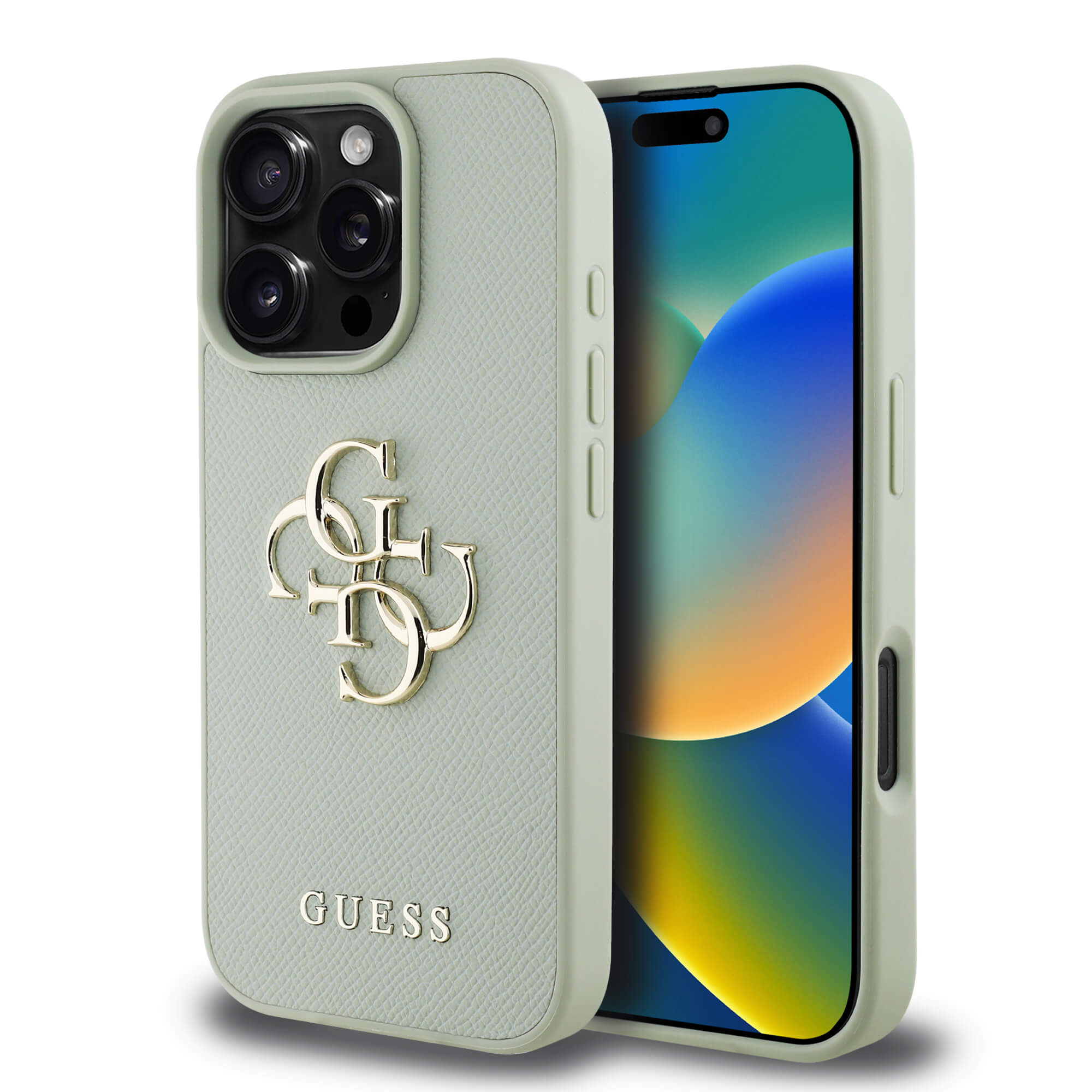 Guess iPhone 16 Pro Max - Grained Big 4G Logo Small Classic Logo - Σκληρή Θήκη με Επένδυση από Οικολογικό Δέρμα - Green - GUHCP16XPGT4MBN