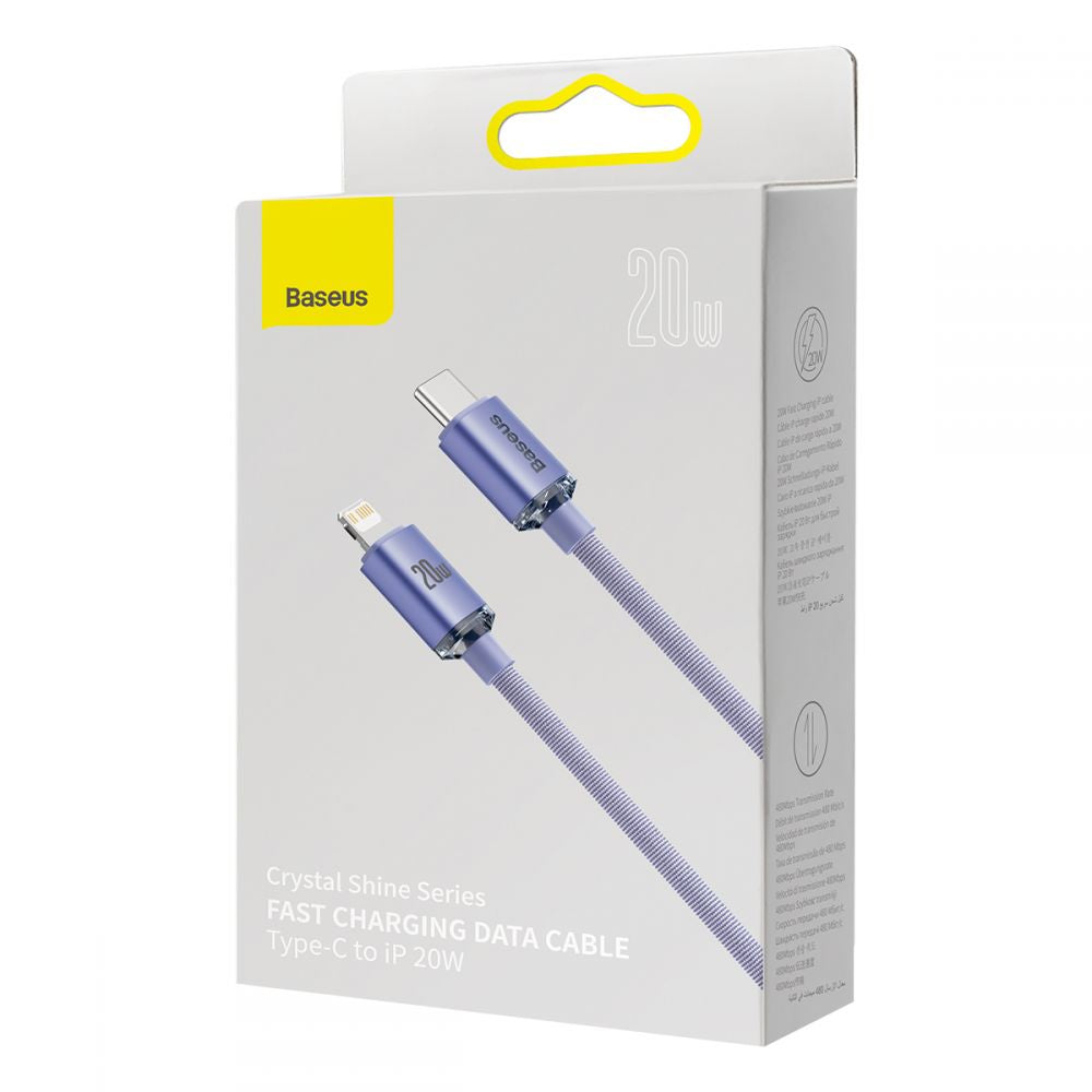 Baseus Crystal Shine Cable Type-C to Lightning PD 20W - Καλώδιο Δεδομένων και Γρήγορης Φόρτισης Type-C to Lightning 2M - Purple - CAJY000305