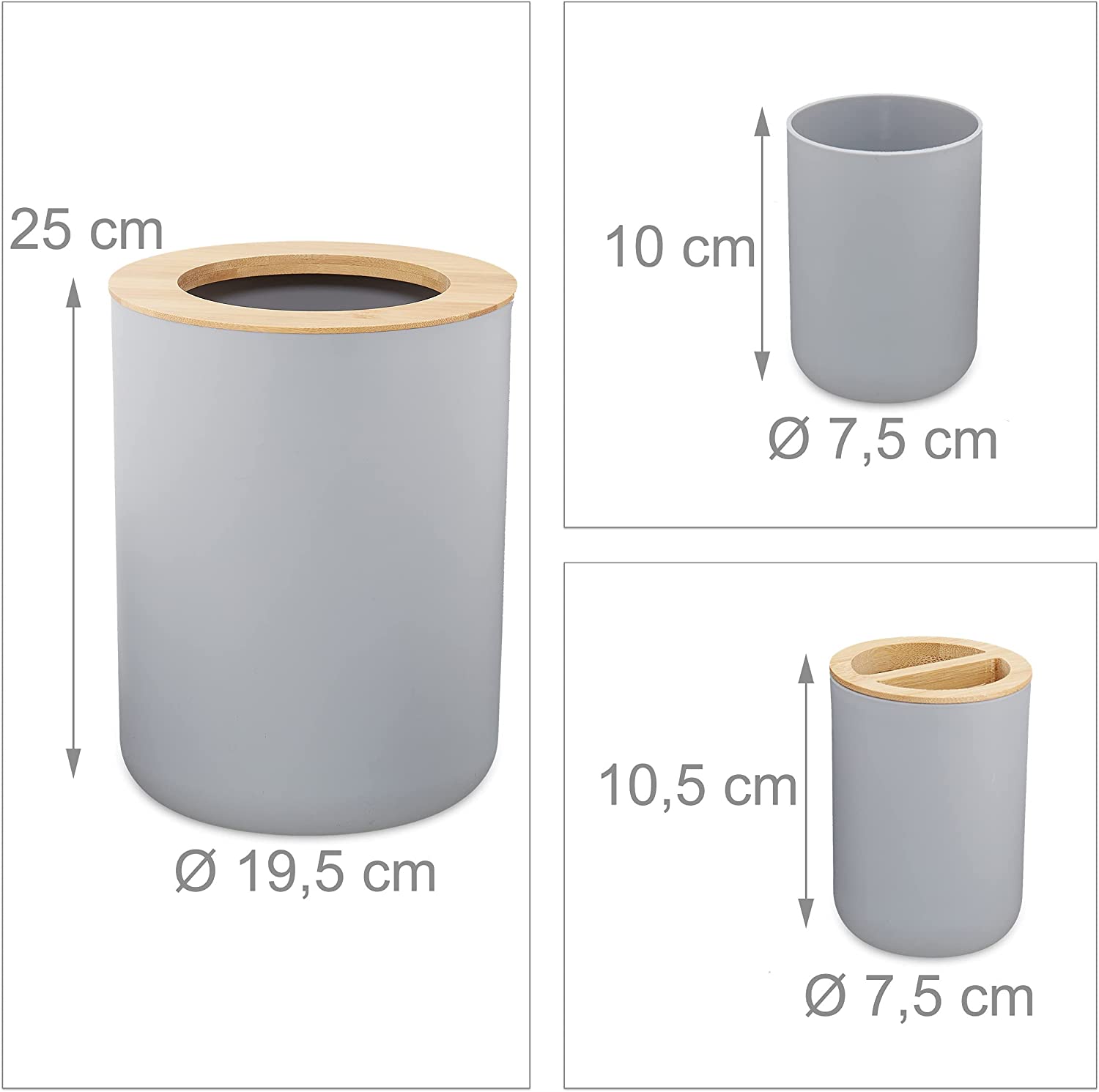 Relaxdays Αξεσουάρ Μπάνιου Σετ 6 Τεμαχίων από Πλαστικό και Μπαμπού - Grey / Light Brown - 4052025886493