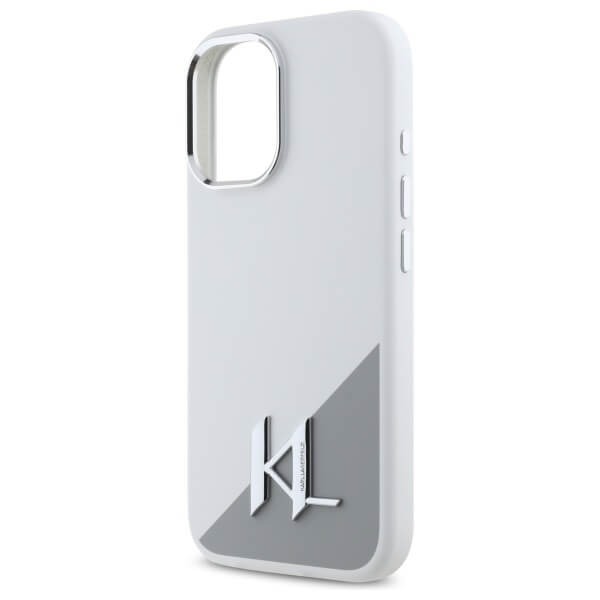 Karl Lagerfeld iPhone 16 - Silicone Shadow Metal Initial - MagSafe Θήκη Σιλικόνης - White - KLHMP16SSCMKMPCH