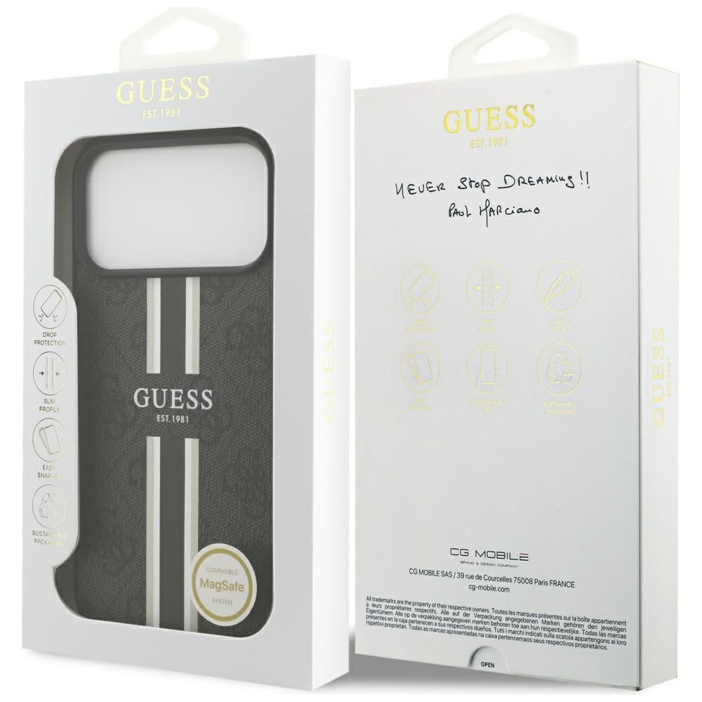 Guess iPhone 17 Pro Max - 4G Printed Stripes MagSafe - Θήκη με Επένδυση Συνθετικού Δέρματος - Black - GUHMP17XP4RPSK
