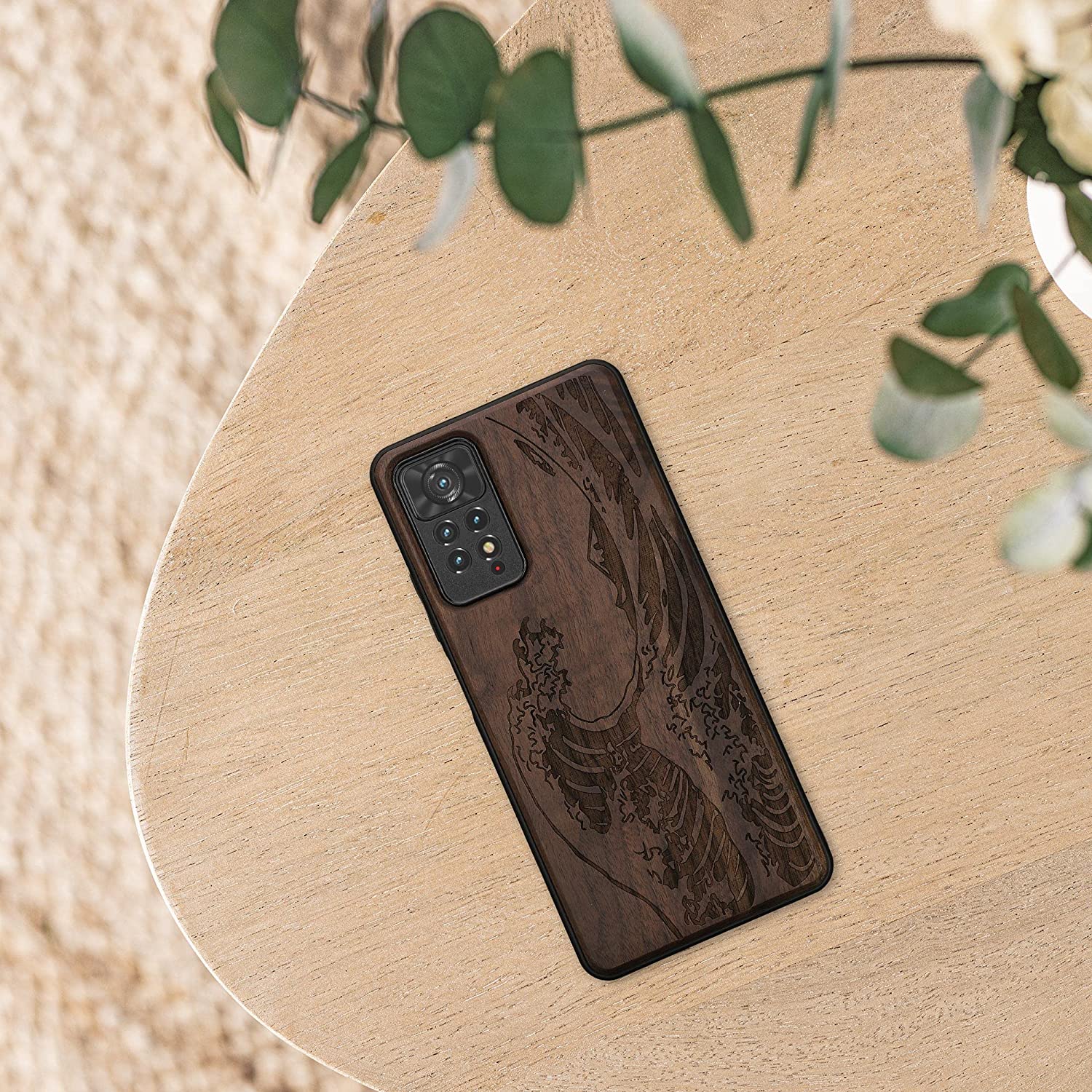 KW Xiaomi Redmi Note 11 Pro / Note 11 Pro 5G Θήκη από Φυσικό Ξύλο - Design Japanese Wave - Dark Brown - 57381.09