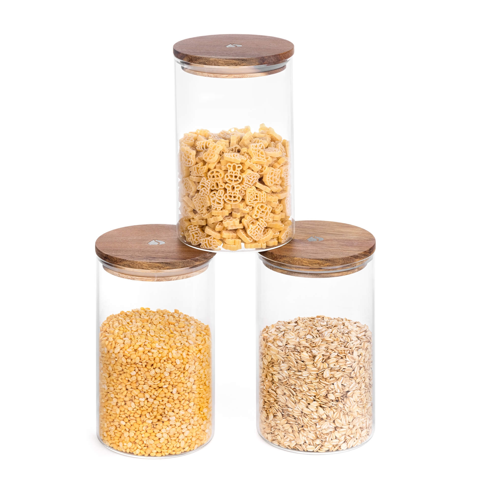 Navaris Σετ με 3 Γυάλινα Βάζα Αποθήκευσης - 1L - Round - Acacia Wood - Διάφανα - 54691.02.03