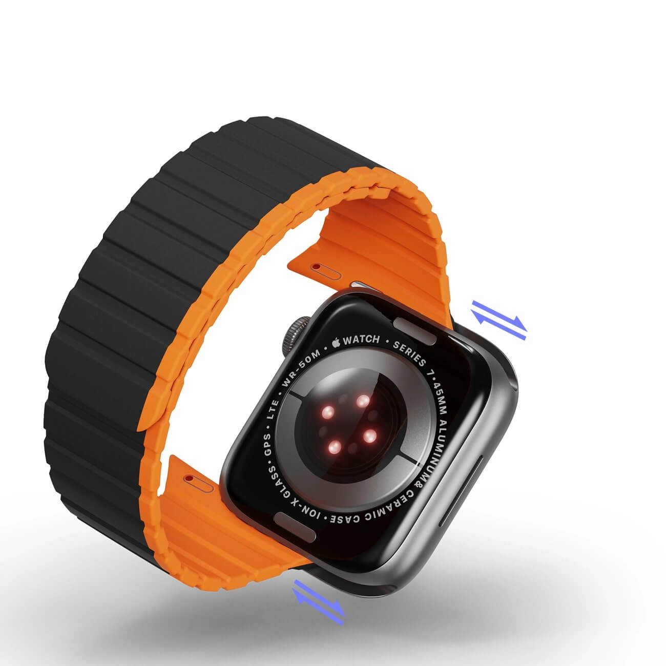 Dux Ducis Λουράκι Apple Watch 2 / 3 / 4 / 5 / 6 / 7 / 8 / 9 / SE / ULTRA 1 / ULTRA 2 - 42 / 44 / 45 / 49 mm Magnetic Strap LD Version Μαγνητικό Σιλικόνης - Black / Orange