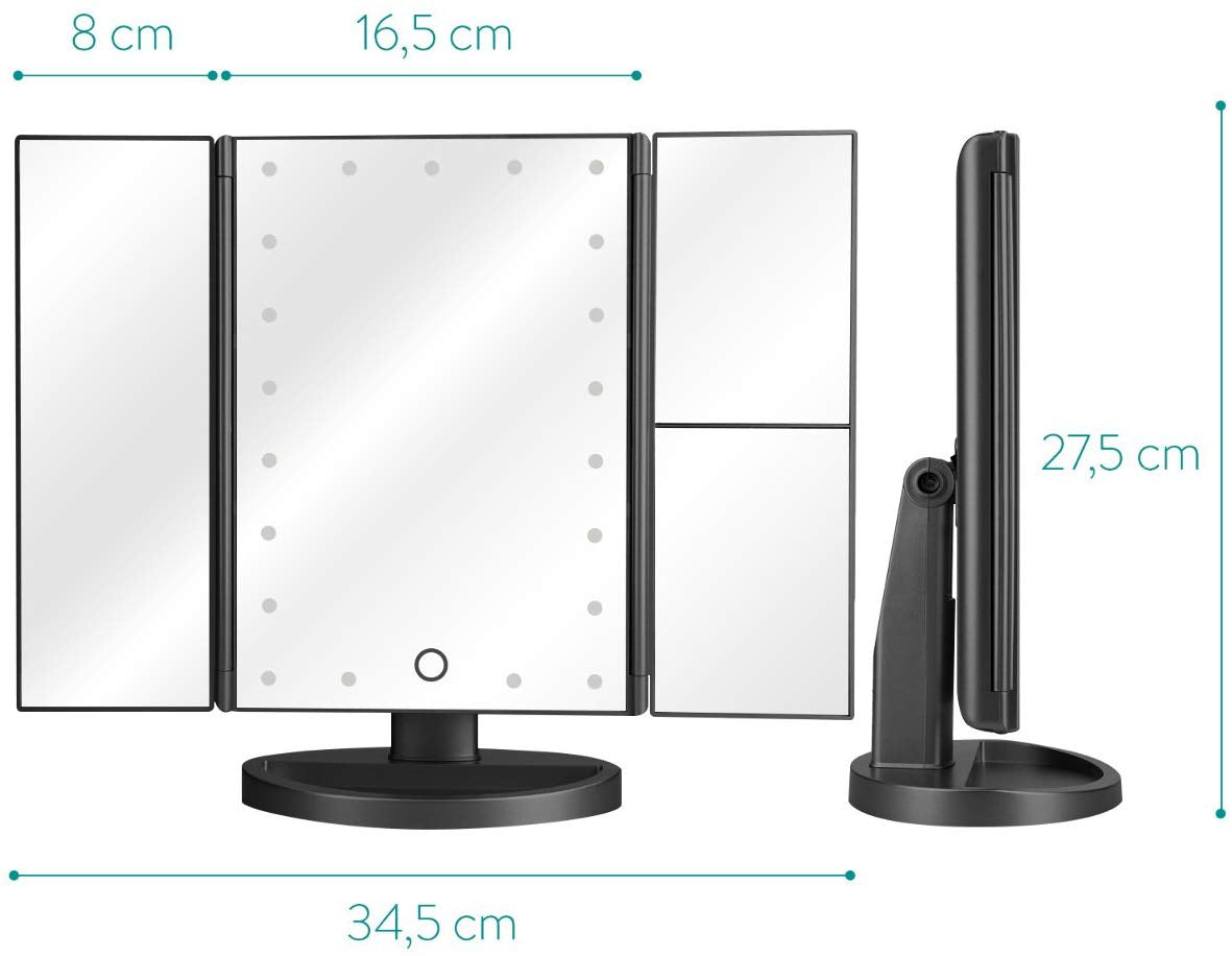 Navaris LED Foldable Cosmetic Mirror - Φωτιζόμενος Καθρέπτης LED - Matte Black - 43457.47