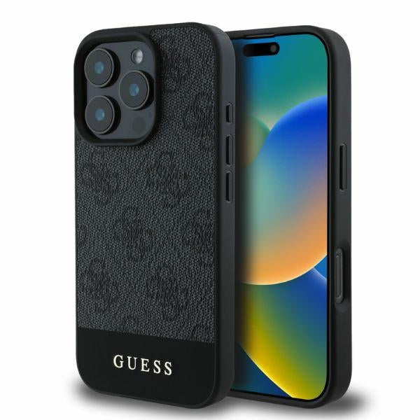 Guess iPhone 16 Pro - 4G Bottom Stripe Θήκη με Επένδυση Συνθετικού Δέρματος - Grey - GUHCP16LG4GLGR