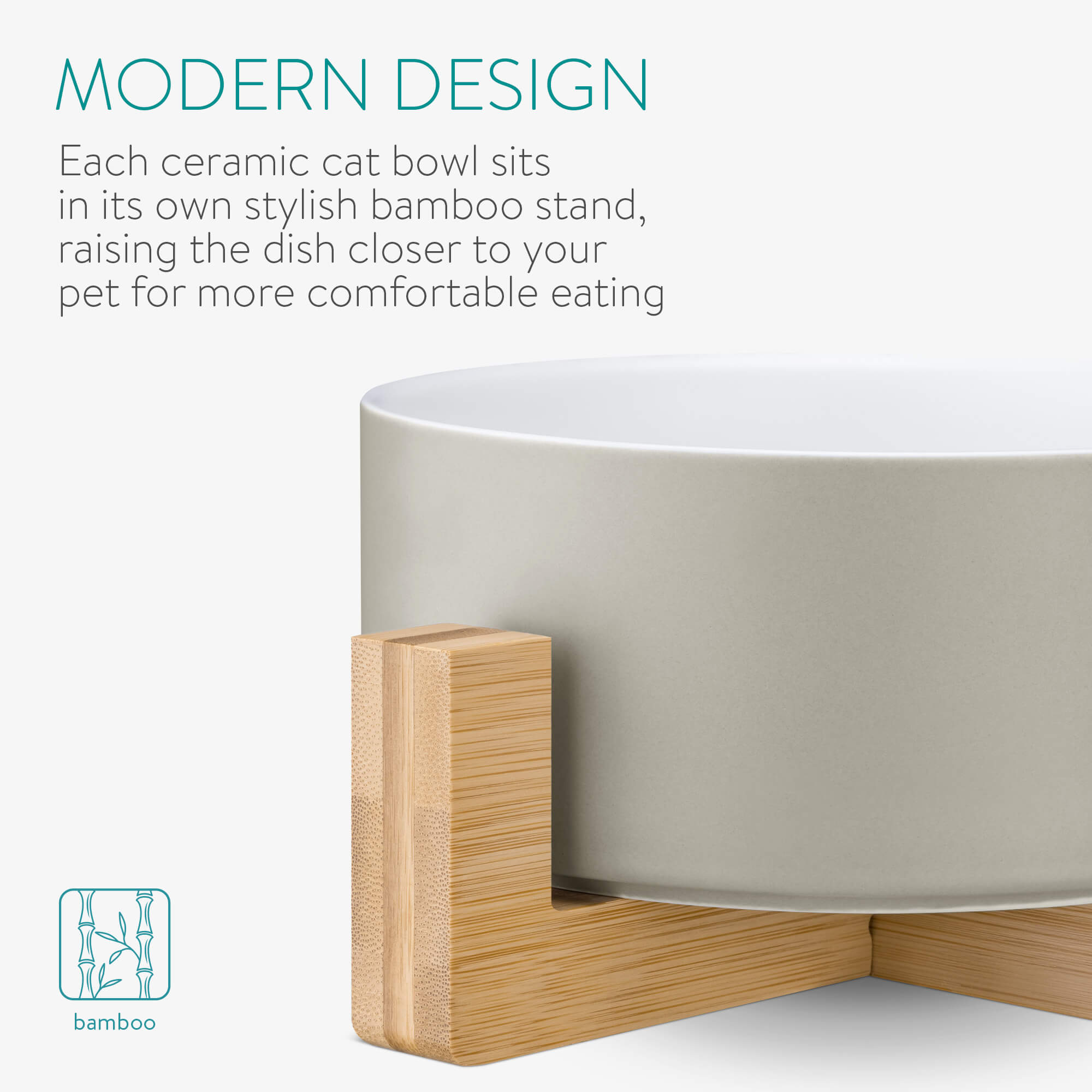 Navaris Σετ με 2 Κεραμικά Μπολ Φαγητού και Νερού 850ml με Βάση από Μπαμπού για Κατοικίδια - Blue - Grey - 55430.2.22