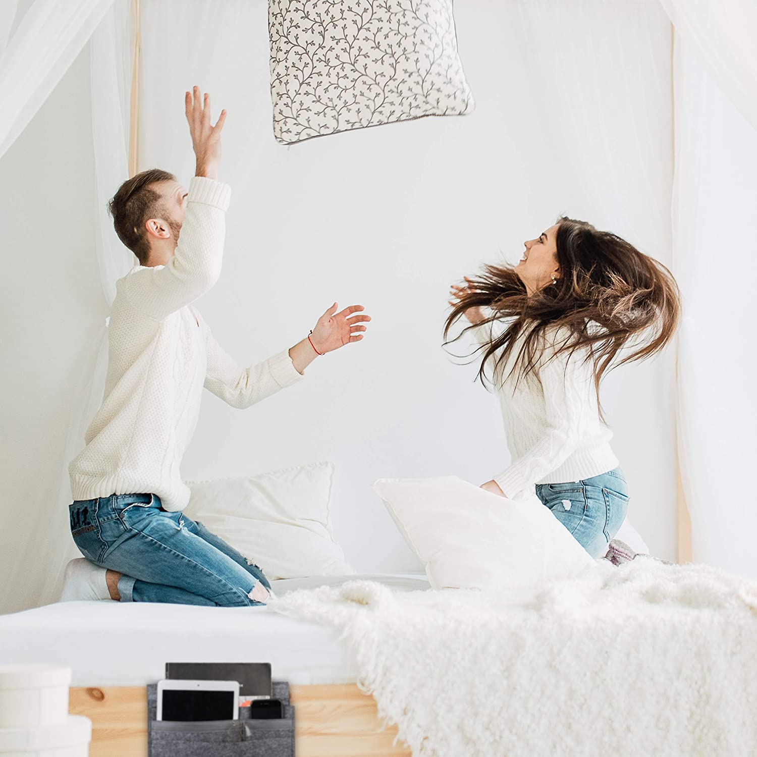 Relaxdays Bed Pocket Τσέπη Organiser Κρεβατιού με Πιάστρα Velcro - Dark Grey - 4052025898373