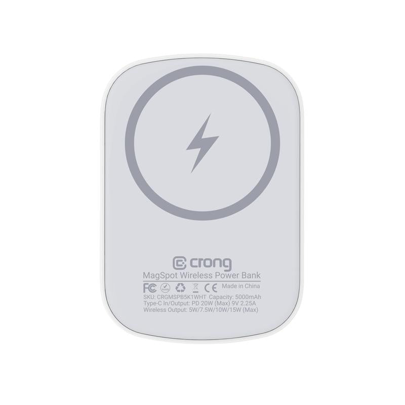 Crong MagSpot Ασύρματο MagSafe PowerBank 5000mAh 20W με Καλώδιο Type-C - White