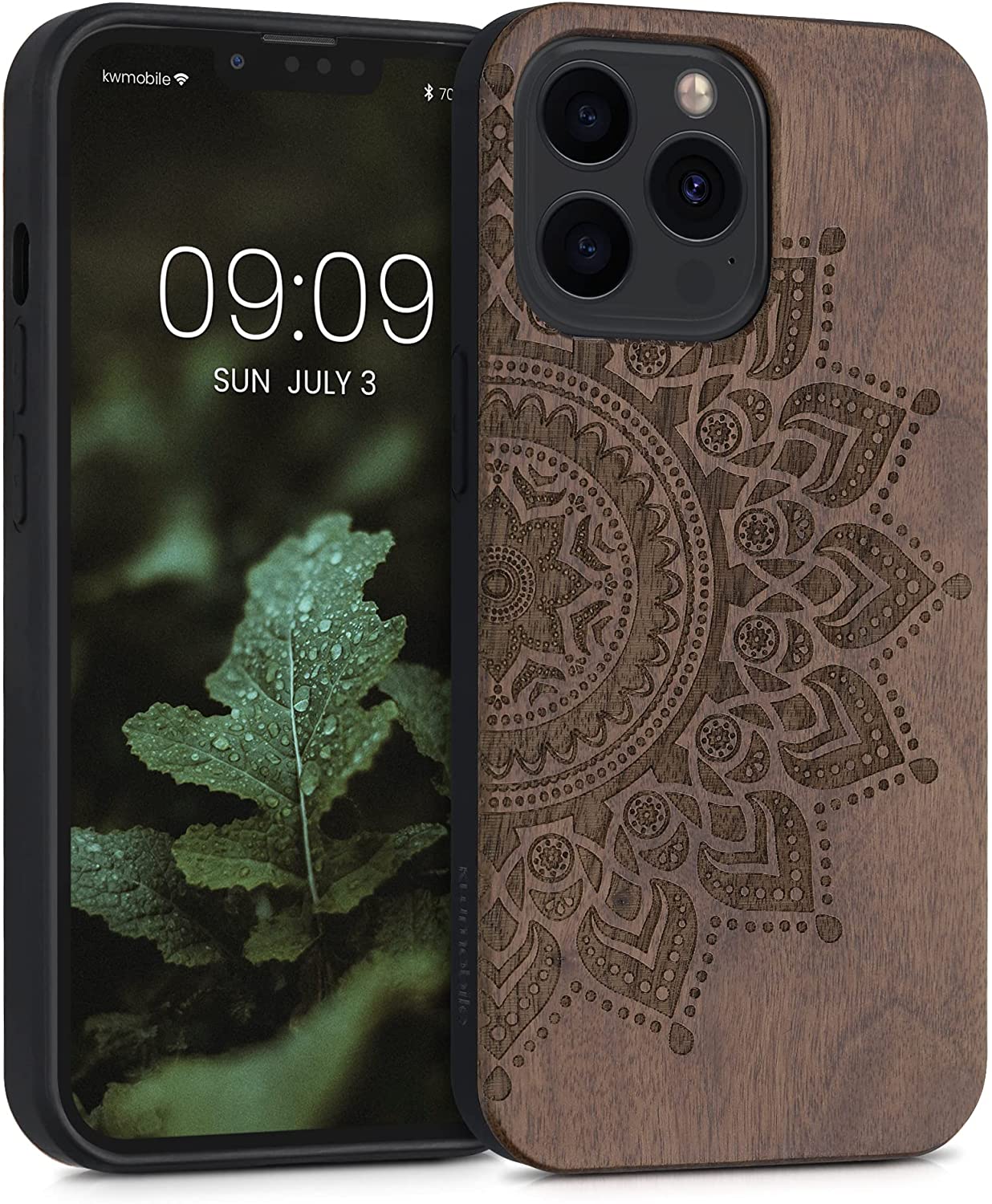 KW iPhone 13 Pro Θήκη από Φυσικό Ξύλο Design Rising Sun - Dark Brown - 55967.06