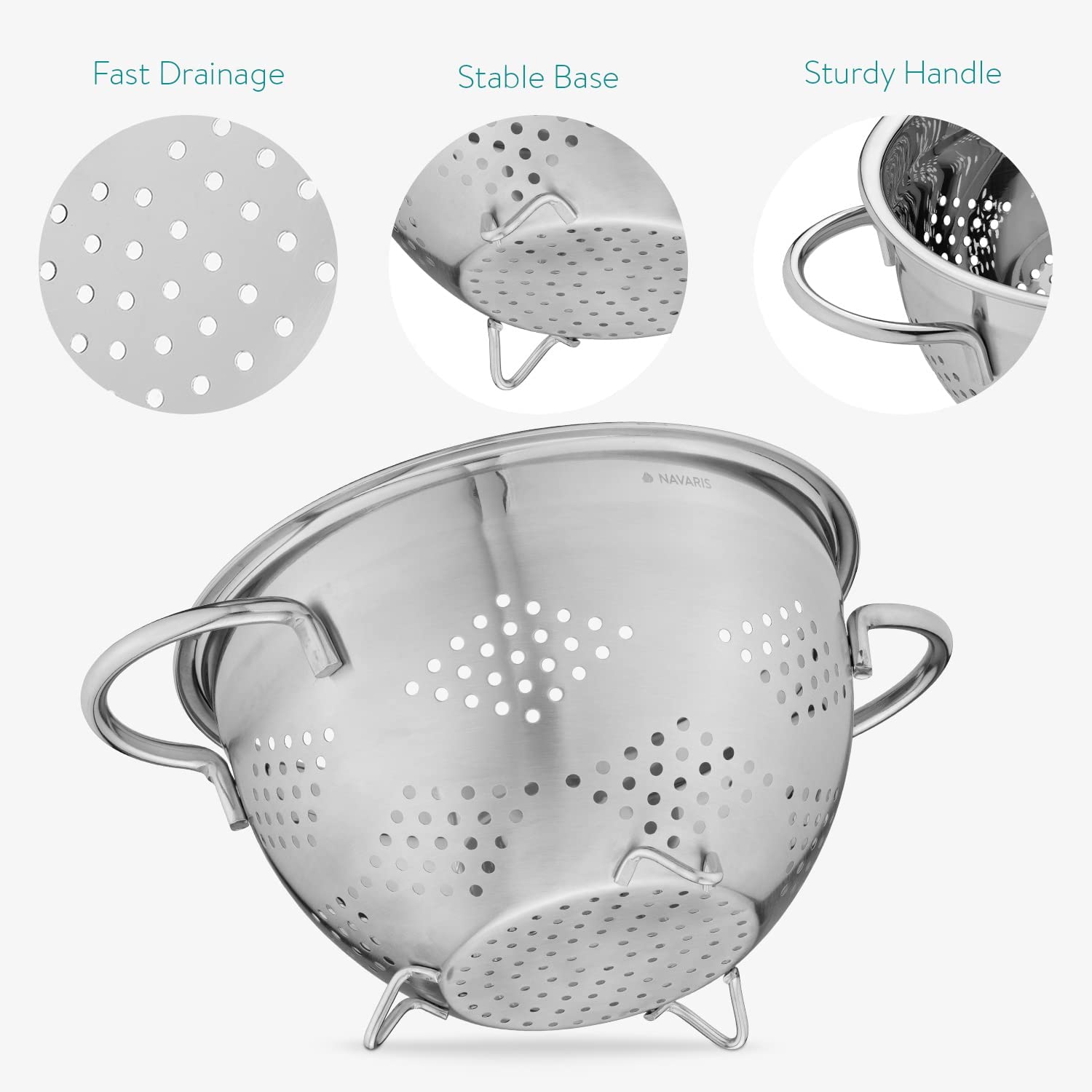 Navaris Σουρωτήρι από Ανοξείδωτο Ατσάλι με Λαβές - 20cm - Silver - 48522.02