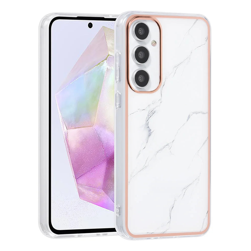 Tuniq Samsung Galaxy A35 5G - Σκληρή Θήκη με Πλαίσιο Σιλικόνης - Σχέδιο Μάρμαρο - Λευκή