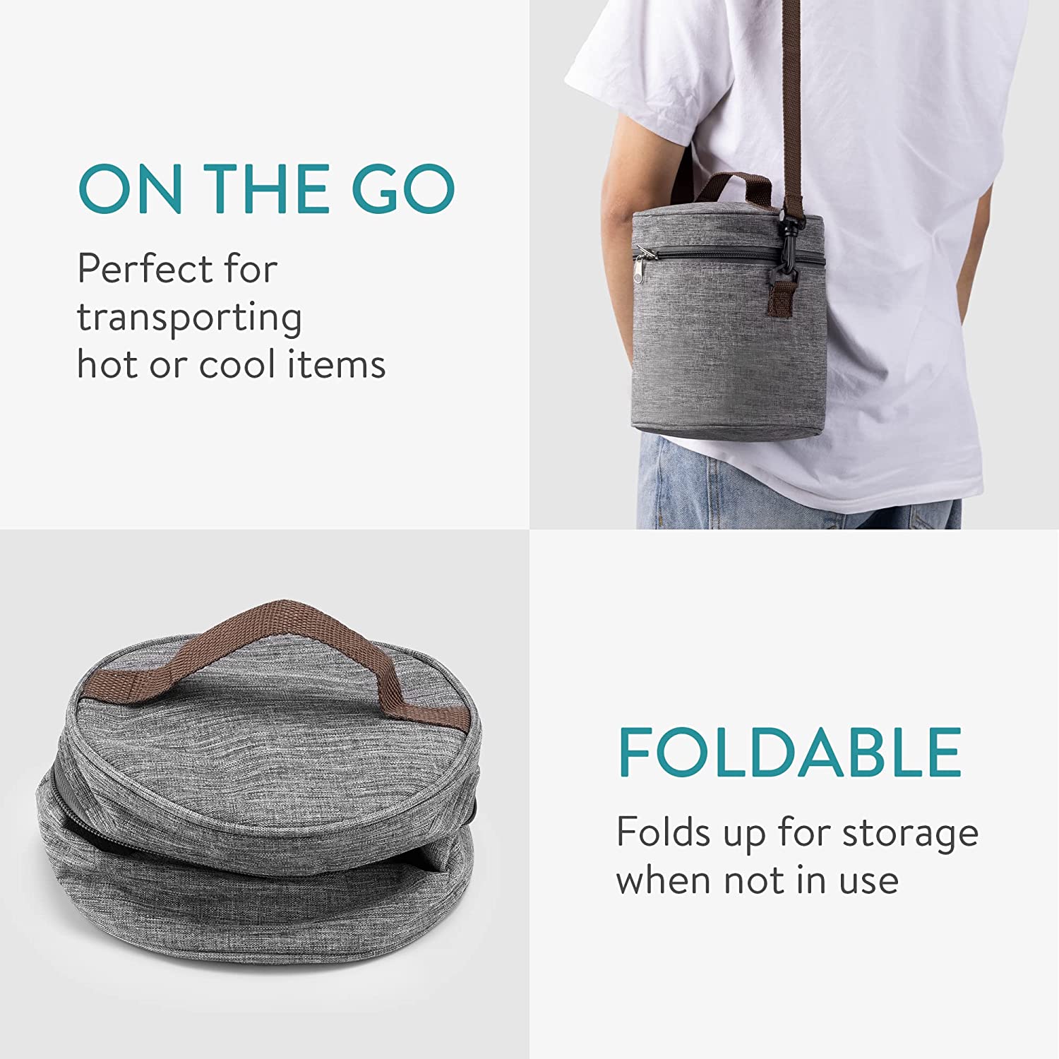 Navaris Ισοθερμική Τσάντα με Ιμάντα Ώμου και Λαβή Μεταφοράς - 5L - Grey - 58424.01