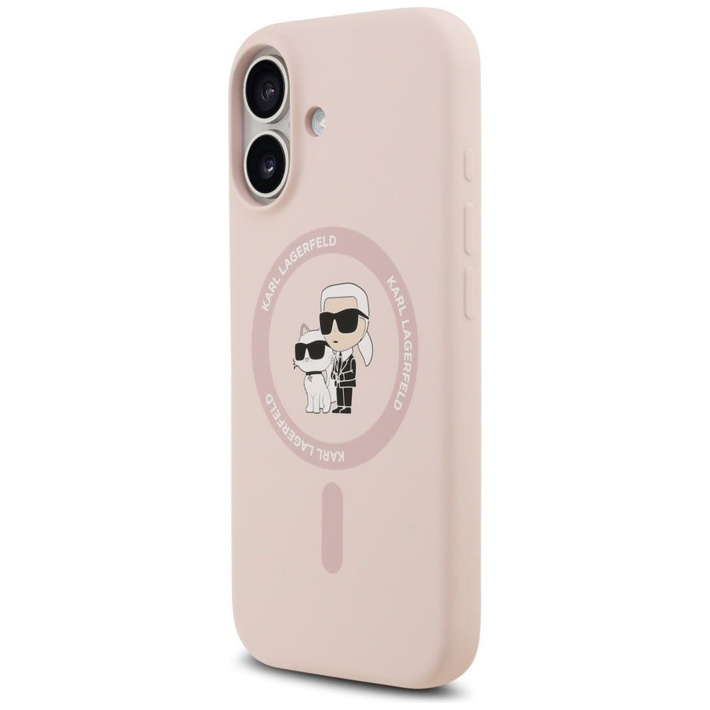 Karl Lagerfeld iPhone 17 - Silicone Karl and Choupette Ring MagSafe Θήκη Σιλικόνης - Pink - KLHMP17SSCMKCRHP