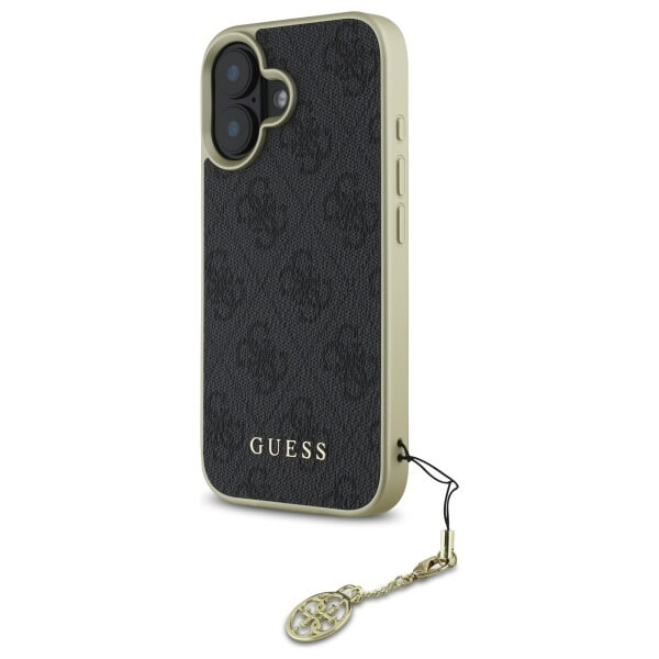 Guess iPhone 16 - 4G Charms Collection - Θήκη με Επένδυση Συνθετικού Δέρματος - Black - GUHCP16SGF4GGR